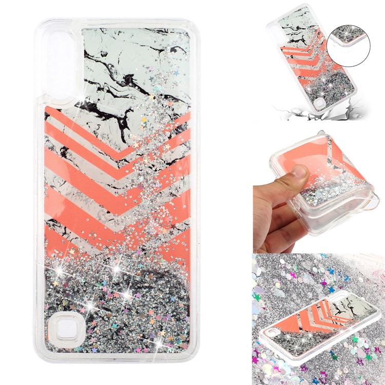 Moving Glitter Powder Sequins Patterned TPU Case for Samsung Galaxy A10/M10 - Marble and Chevron-1