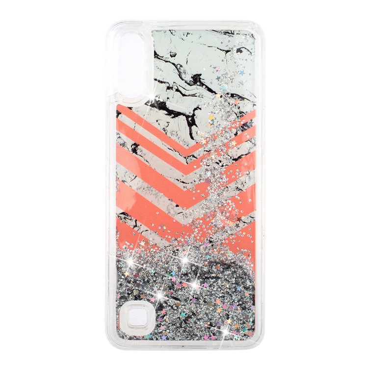 Moving Glitter Powder Sequins Patterned TPU Case for Samsung Galaxy A10/M10 - Marble and Chevron-2