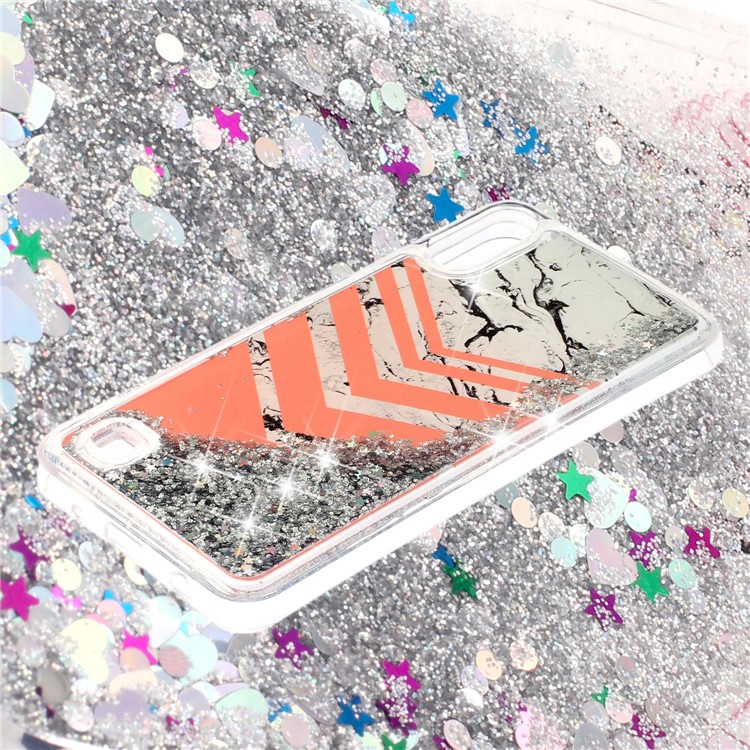 Moving Glitter Powder Sequins Patterned TPU Case for Samsung Galaxy A10/M10 - Marble and Chevron-3
