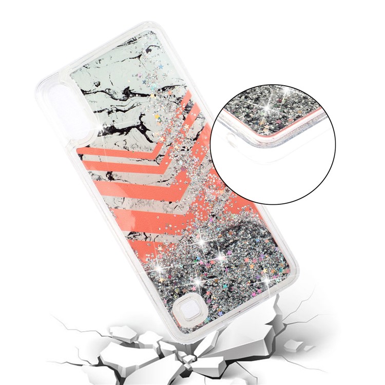 Moving Glitter Powder Sequins Patterned TPU Case for Samsung Galaxy A10/M10 - Marble and Chevron-5