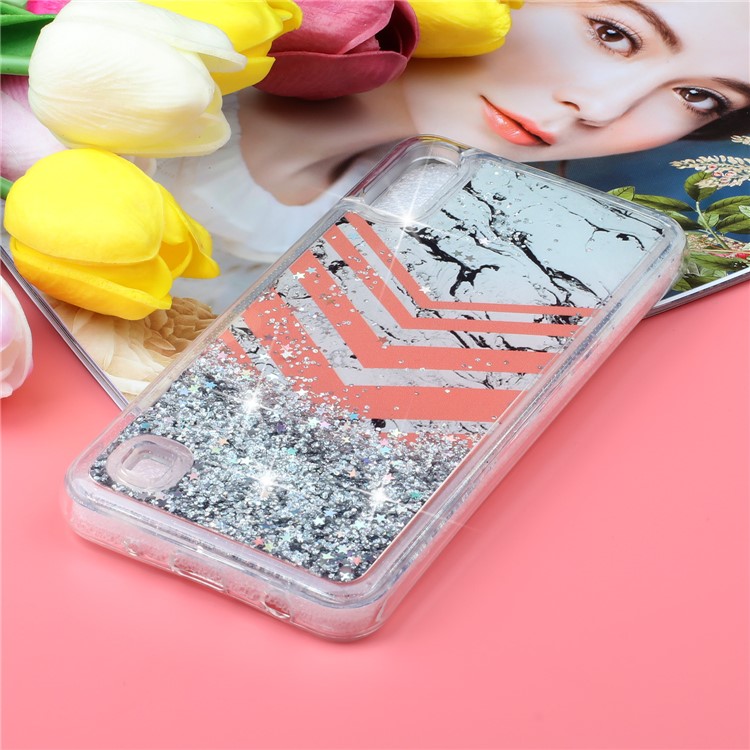 Moving Glitter Powder Sequins Patterned TPU Case for Samsung Galaxy A10/M10 - Marble and Chevron-6