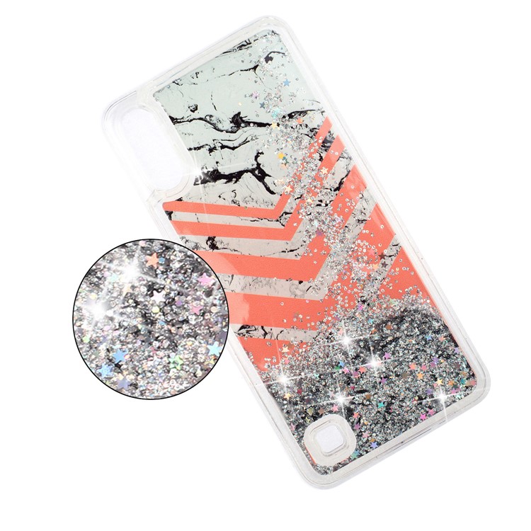 Moving Glitter Powder Sequins Patterned TPU Case for Samsung Galaxy A10/M10 - Marble and Chevron-7