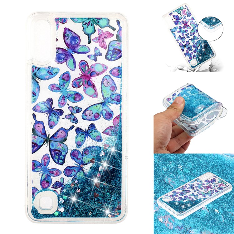 Moving Glitter Powder Sequins Patterned TPU Case for Samsung Galaxy A10/M10 - Blue Butterfly-1