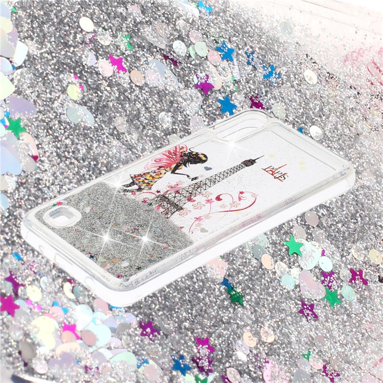 Moving Glitter Powder Sequins Patterned TPU Case for Samsung Galaxy A10/M10 - Eiffel Tower and Butterfly Girl-3