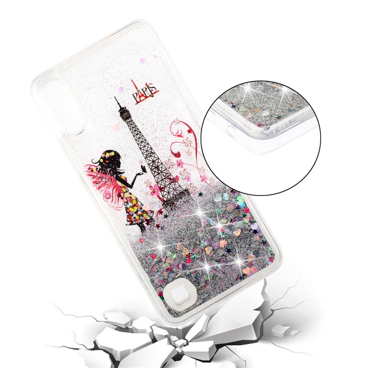 Moving Glitter Powder Sequins Patterned TPU Case for Samsung Galaxy A10/M10 - Eiffel Tower and Butterfly Girl-5