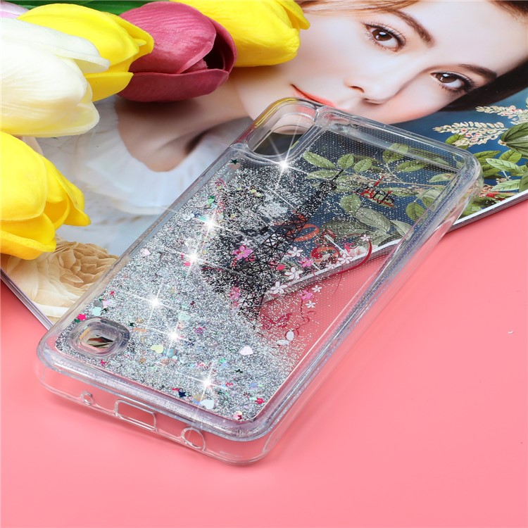 Moving Glitter Powder Sequins Patterned TPU Case for Samsung Galaxy A10/M10 - Eiffel Tower and Butterfly Girl-6