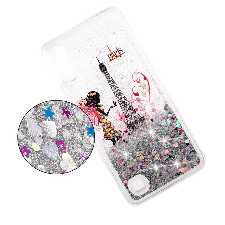 Moving Glitter Powder Sequins Patterned TPU Case for Samsung Galaxy A10/M10 - Eiffel Tower and Butterfly Girl-7