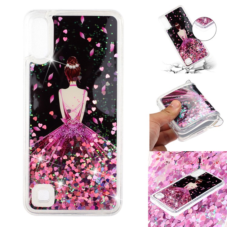 Moving Glitter Powder Sequins Patterned TPU Case for Samsung Galaxy A10/M10 - Pretty Girl's Back-1