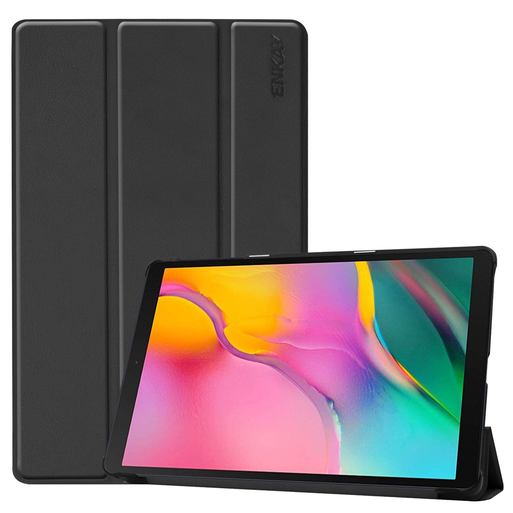 ENKAY Tri-fold PU Leather Stand Cover for Galaxy Tab A 10.1 (2019) T510 / T515- Black-1