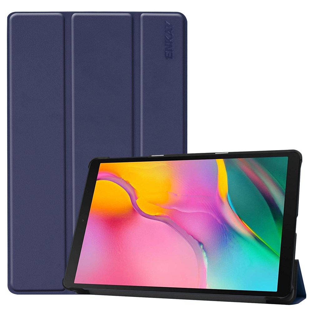 Custodia Rigida In Pelle PU ENKAY Per Galaxy Tab A 10.1 (2019) T510 / T515- Blu Scuro-1