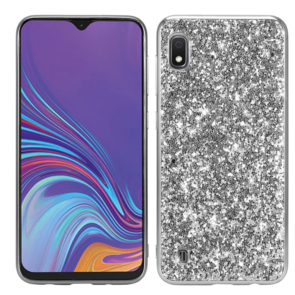 Glitzernden Pailletten Gel PC + TPU Handy Zurück Fall Für Samsung Galaxy A10 - Silber--1