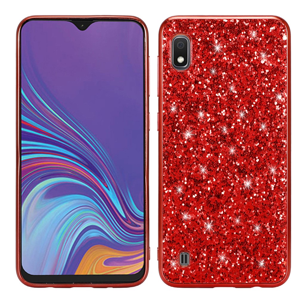 Блестящие Блестки Гель ПК + Тпу Чехол Для Мобильного Телефона Samsung Galaxy A10 - Красный-1