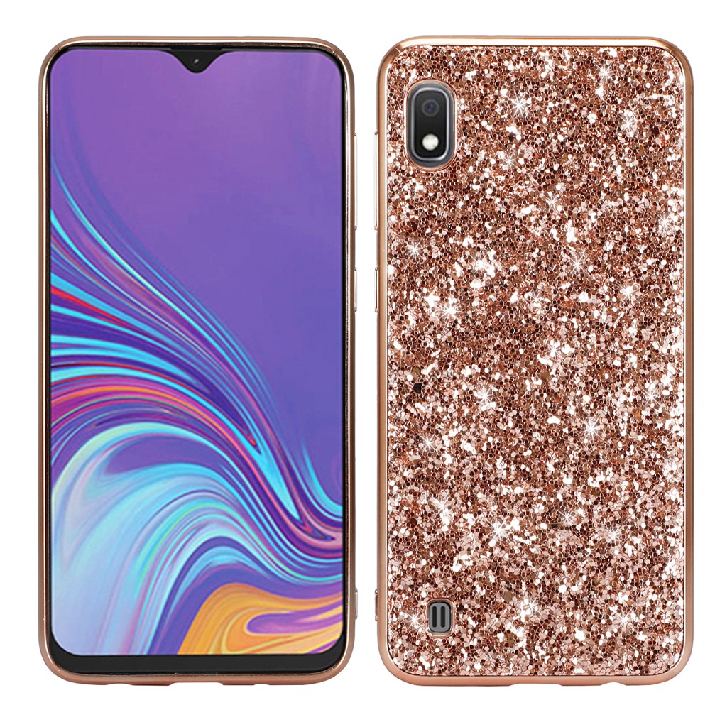 Glitzernden Pailletten Gel PC + TPU Handy Zurück Fall Für Samsung Galaxy A10 - Roségold-1