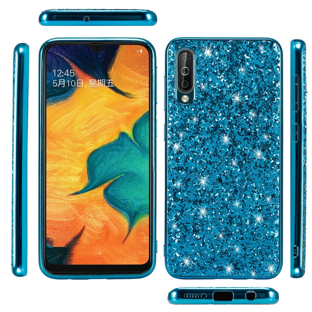Paillettes Luccicanti Placcatura Del Telefono Ibrido TPU PC Per Samsung Galaxy A50 - Blu-2