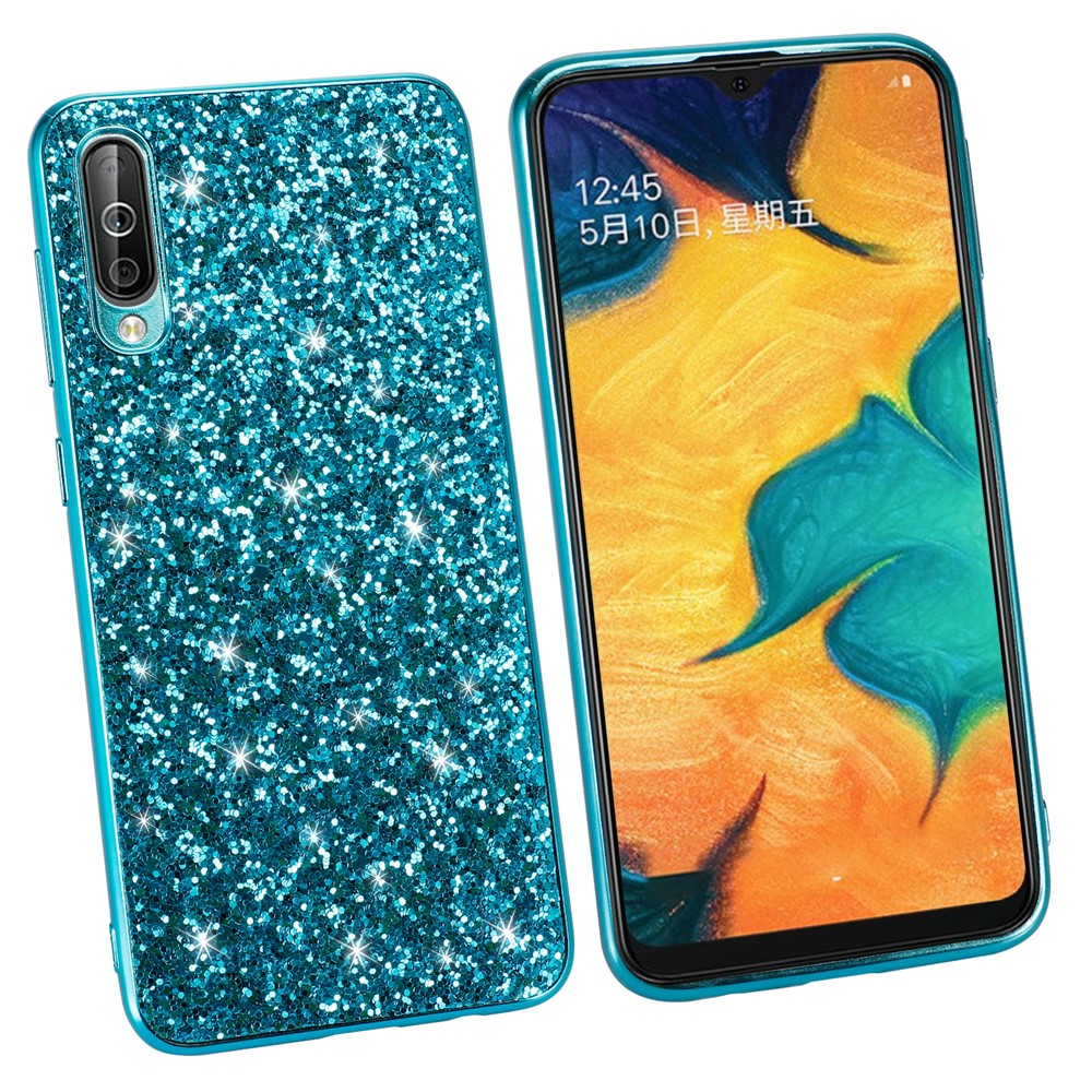 Paillettes Luccicanti Placcatura Del Telefono Ibrido TPU PC Per Samsung Galaxy A50 - Blu-3