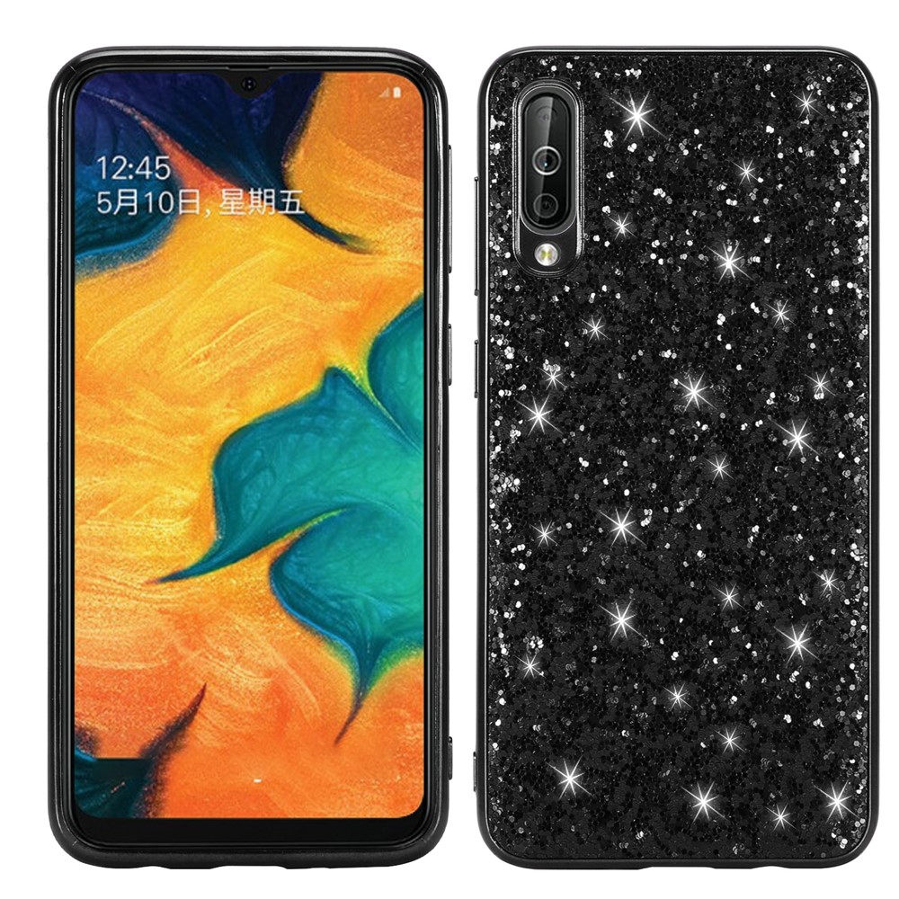Brillantes Lentejuelas De Electroplastia TPU PC Híbrido Carcasa Del Teléfono Para Samsung Galaxy A50 - Negro-1