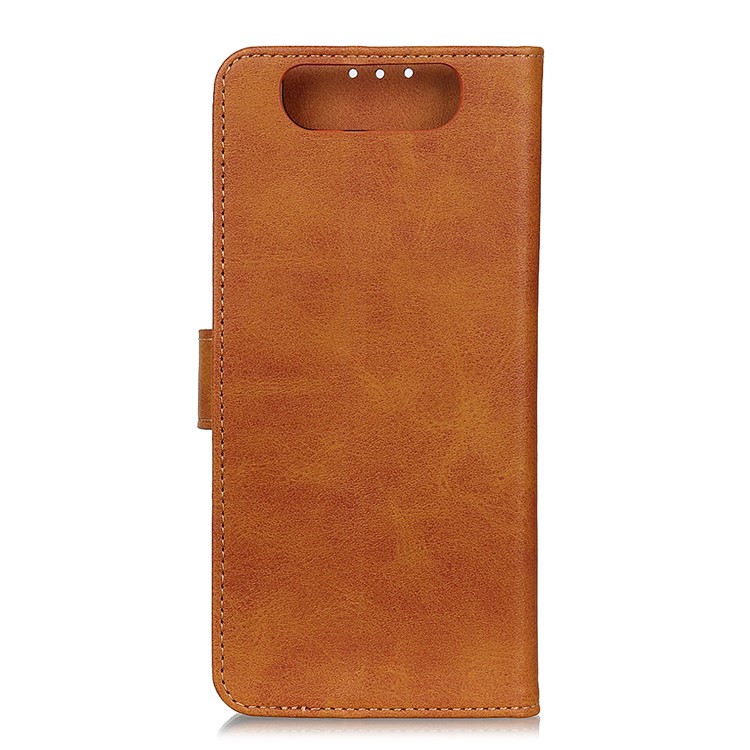Matte Skin Wallet Leather Stand Case for Samsung Galaxy A80/A90 - Brown-10