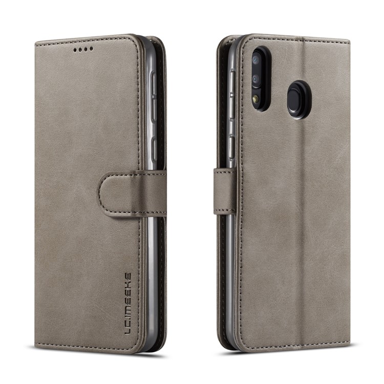 LC.IMEEKE Leather Wallet Stand Case for Samsung Galaxy M20 - Grey