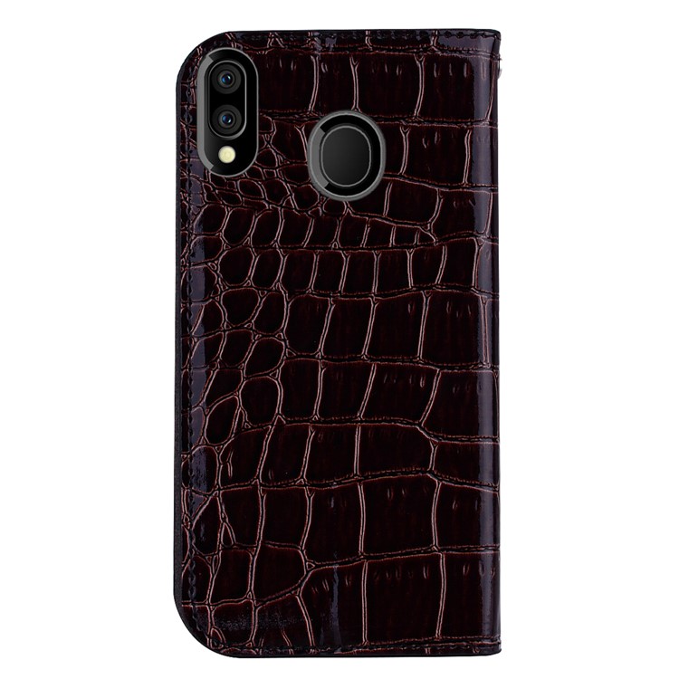 Crocodile Texture Glittery Sequins Splicing PU Leather Auto-absorbed Case for Samsung Galaxy M20 - Black-3