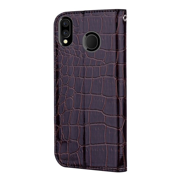Crocodile Texture Glittery Sequins Splicing PU Leather Auto-absorbed Case for Samsung Galaxy M20 - Black-5