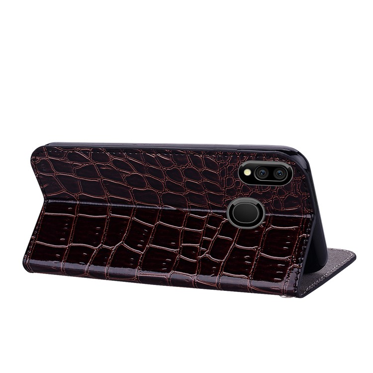 Crocodile Texture Glittery Sequins Splicing PU Leather Auto-absorbed Case for Samsung Galaxy M20 - Black-8