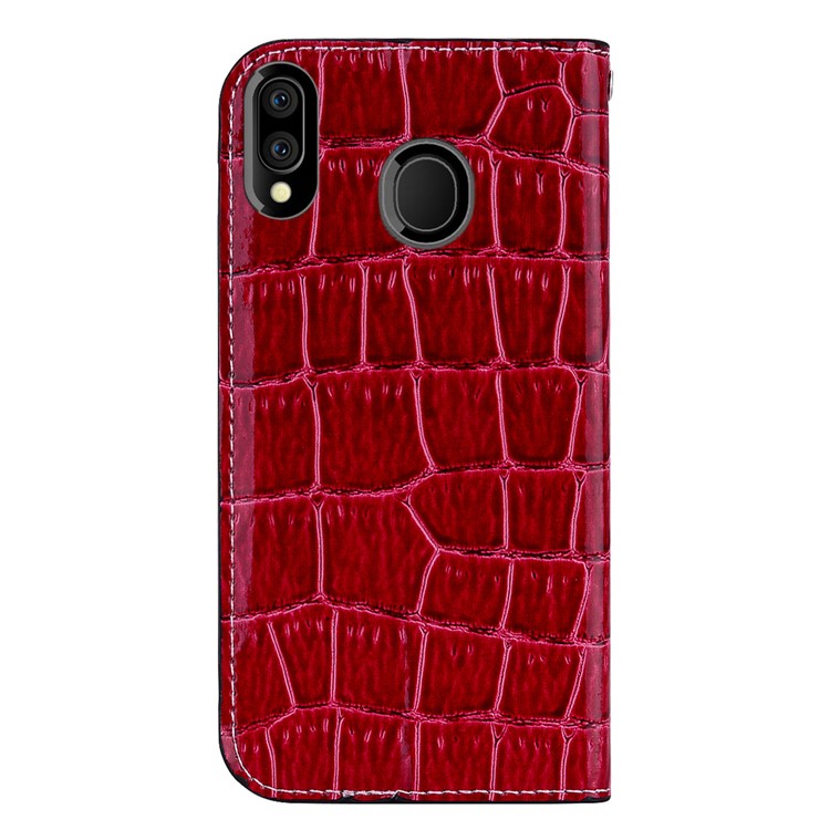 Crocodile Texture Glittery Sequins Splicing PU Leather Auto-absorbed Case for Samsung Galaxy M20 - Red-3