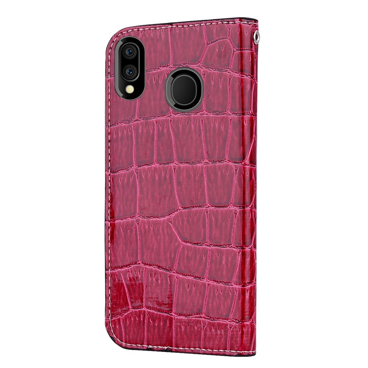 Crocodile Texture Glittery Sequins Splicing PU Leather Auto-absorbed Case for Samsung Galaxy M20 - Red-5