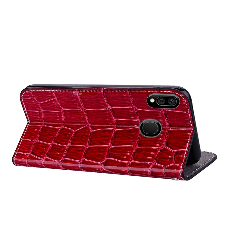 Crocodile Texture Glittery Sequins Splicing PU Leather Auto-absorbed Case for Samsung Galaxy M20 - Red-9