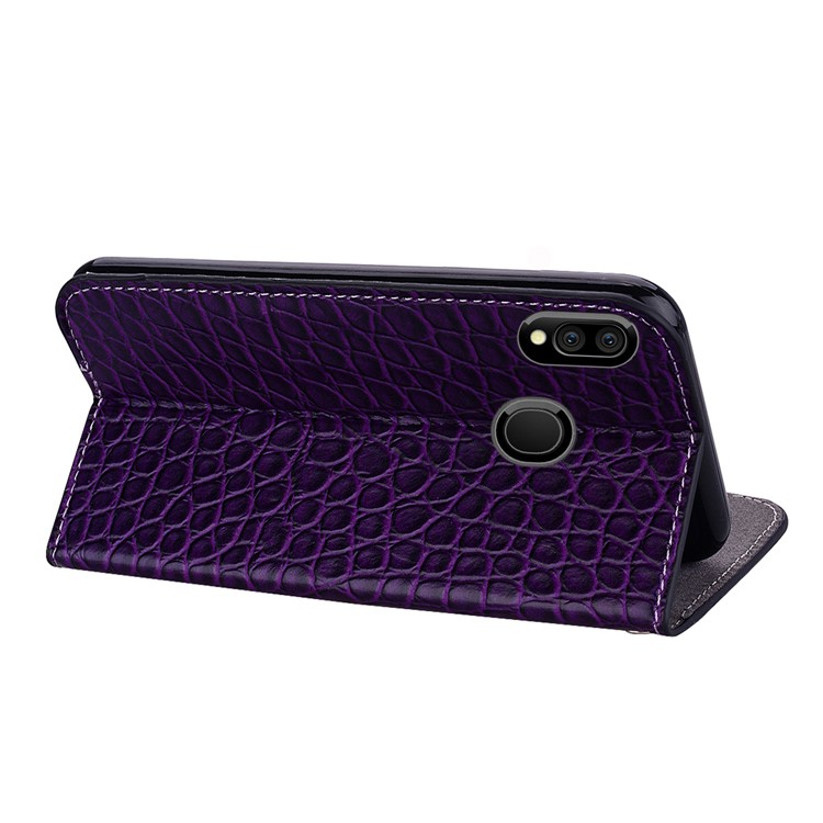 Crocodile Texture Glittery Sequins Splicing PU Leather Auto-absorbed Case for Samsung Galaxy M20 - Purple-8