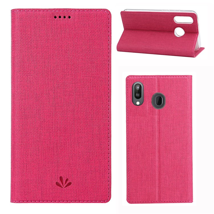 VILI DMX Cross Texture Stand Leather Case with Card Slot for Samsung Galaxy M20 - Rose-1