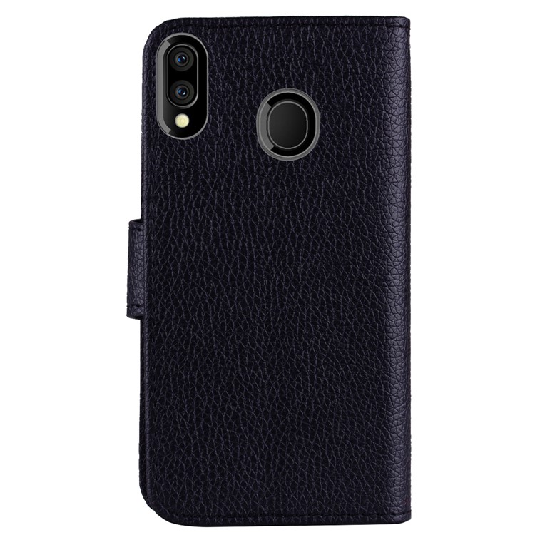 Litchi Skin Leather Stand Case with Card Slots for Samsung Galaxy M20 - Black-3