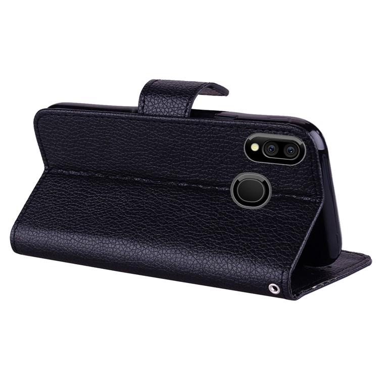 Litchi Skin Leather Stand Case with Card Slots for Samsung Galaxy M20 - Black-5