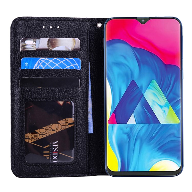 Litchi Skin Leather Stand Case with Card Slots for Samsung Galaxy M20 - Black-6