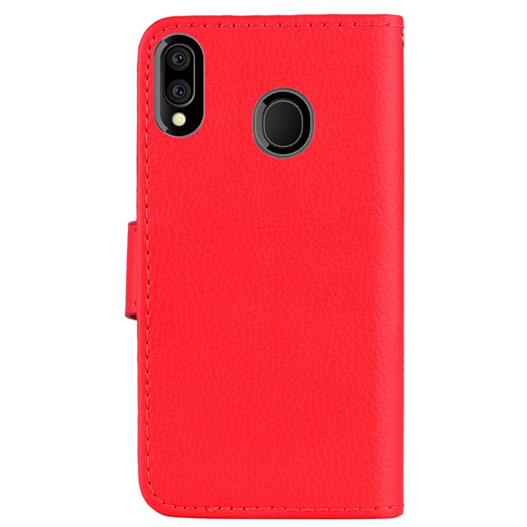 Litchi Skin Leather Stand Case with Card Slots for Samsung Galaxy M20 - Red-3