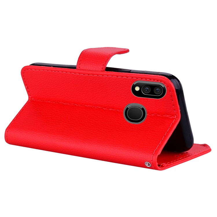 Litchi Skin Leather Stand Case with Card Slots for Samsung Galaxy M20 - Red-4