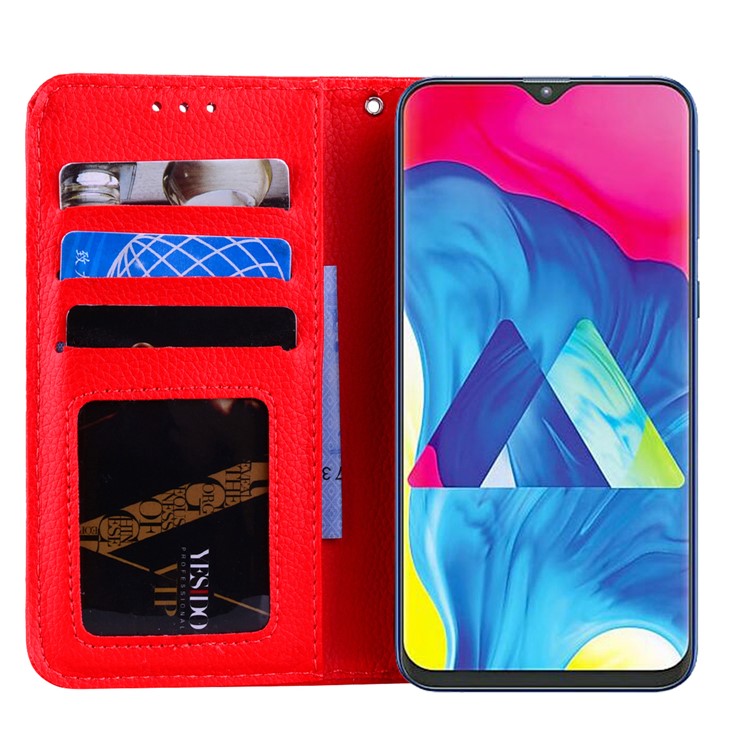 Litchi Skin Leather Stand Case with Card Slots for Samsung Galaxy M20 - Red-6