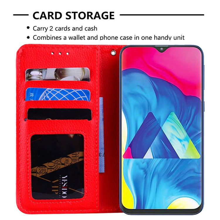 Litchi Skin Leather Stand Case with Card Slots for Samsung Galaxy M20 - Red-8