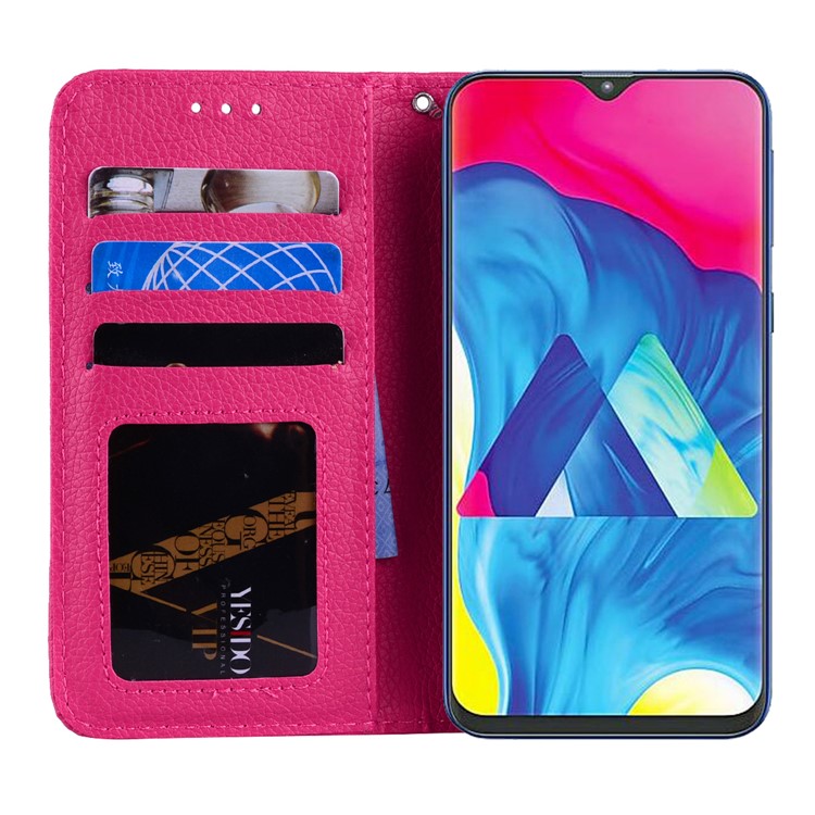 Litschi Haut Leder Stand Case Mit Kartenfächern Für Samsung Galaxy M20 - Rose-6