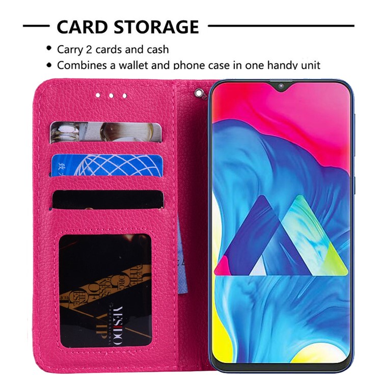 Litschi Haut Leder Stand Case Mit Kartenfächern Für Samsung Galaxy M20 - Rose-8