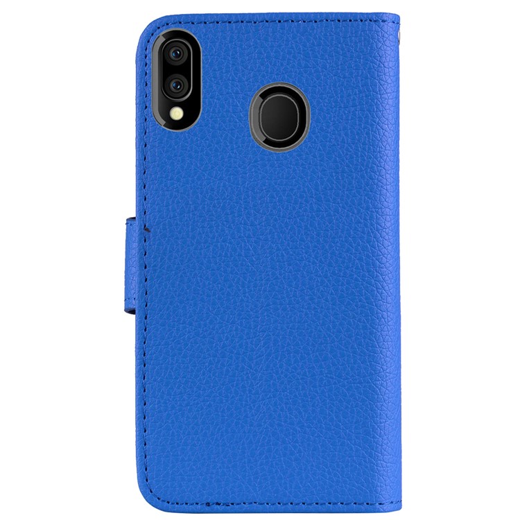 Litchi Skin Leather Stand Case with Card Slots for Samsung Galaxy M20 - Blue-3