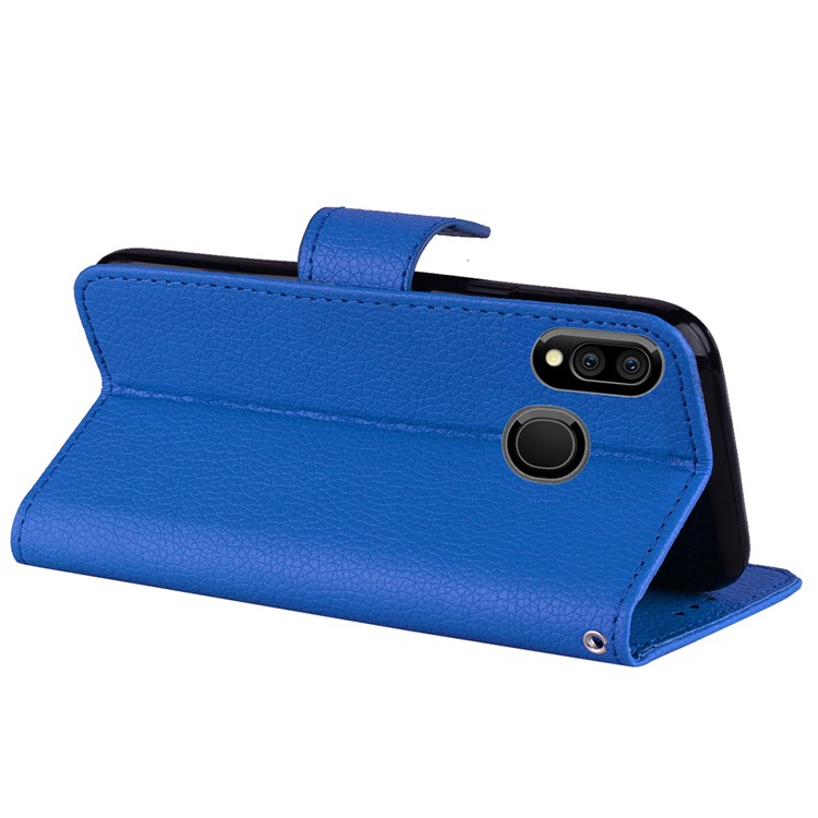 Litchi Skin Leather Stand Case with Card Slots for Samsung Galaxy M20 - Blue-5