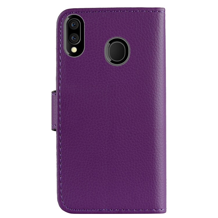 Litchi Skin Leather Stand Case with Card Slots for Samsung Galaxy M20 - Purple-3