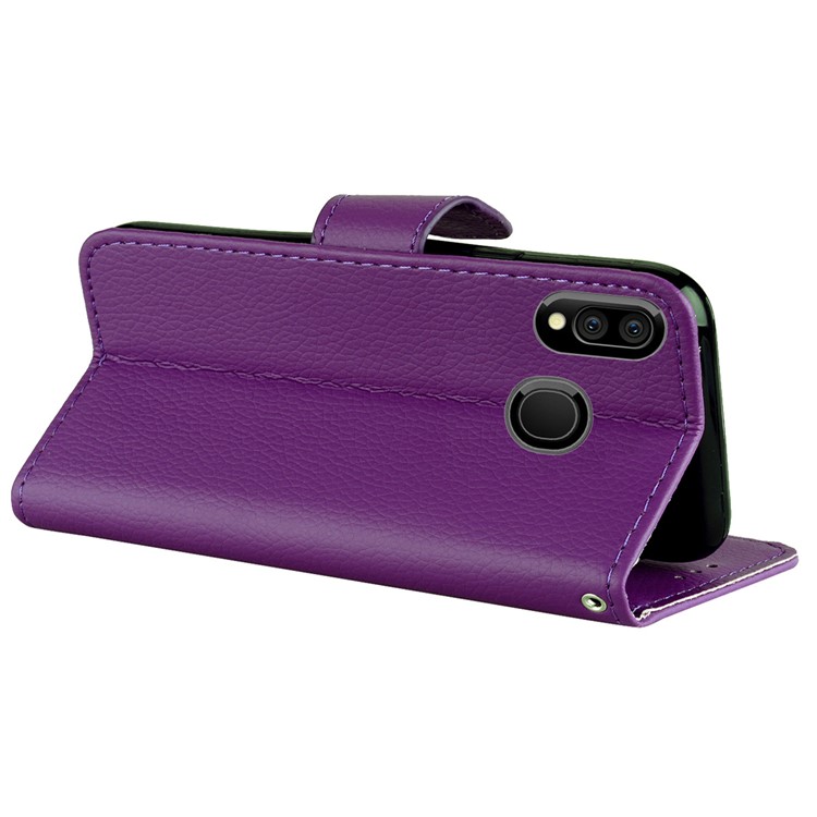 Litchi Skin Leather Stand Case with Card Slots for Samsung Galaxy M20 - Purple-5