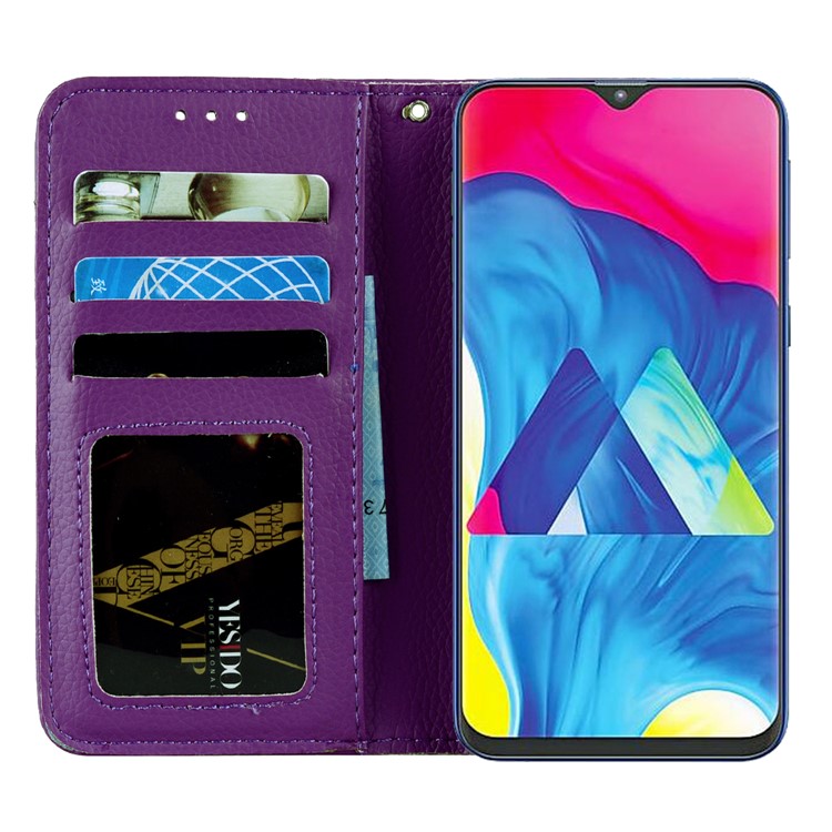 Litchi Skin Leather Stand Case with Card Slots for Samsung Galaxy M20 - Purple-6
