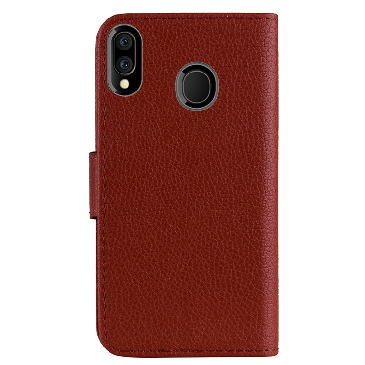 Litchi Skin Leather Stand Case with Card Slots for Samsung Galaxy M20 - Brown-3