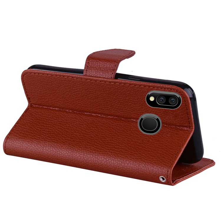 Litchi Skin Leather Stand Case with Card Slots for Samsung Galaxy M20 - Brown-5