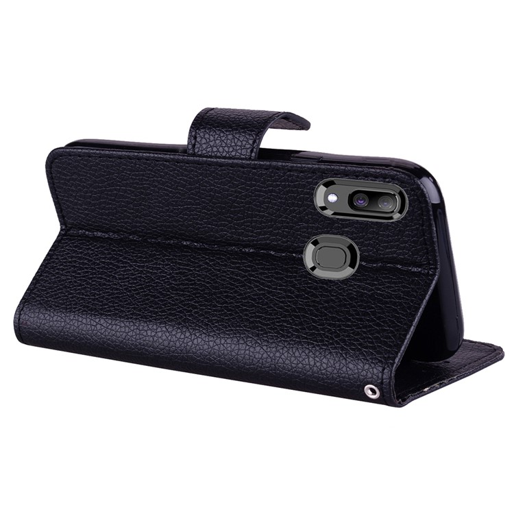 Litchi Skin Leather Wallet Case for Samsung Galaxy A20/A30 - Black-5