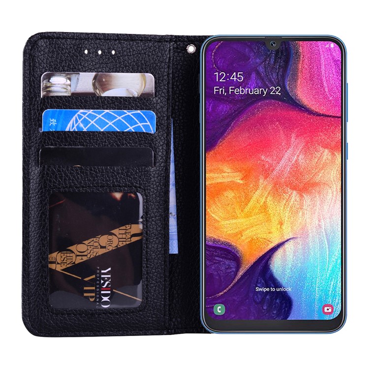 Litchi Skin Leather Wallet Case for Samsung Galaxy A20/A30 - Black-6