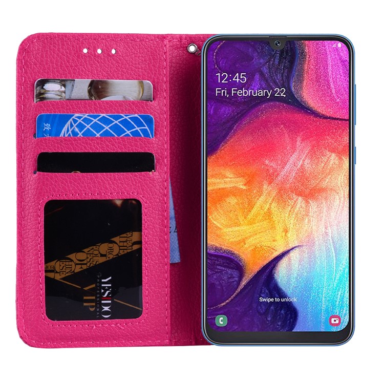 Litchi Skin Leather Wallet Case for Samsung Galaxy A20/A30 - Rose-6