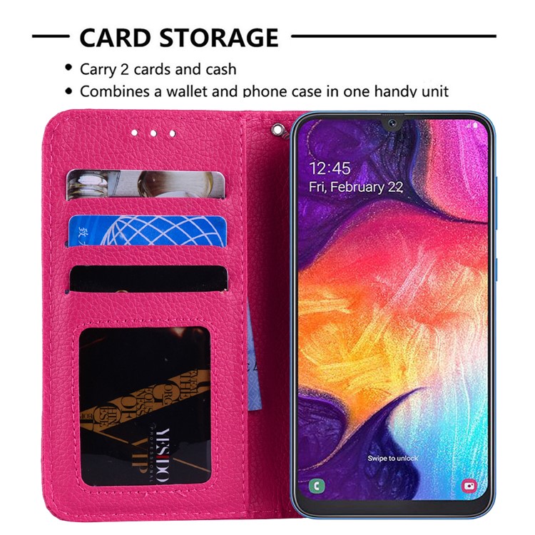 Litchi Skin Leather Wallet Case for Samsung Galaxy A20/A30 - Rose-8
